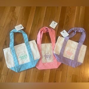 Trader Joe’s Canvas Pastel Mini Tote Bag Bundle- Pink, Blue, Purple